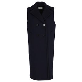 Sandro Paris Double-Breasted Sleeveless Coat in Navy Blue Wool Blue Navy blue