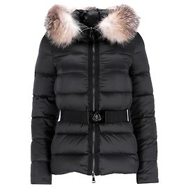 Jaqueta de down Moncler Tatie acolchoada com cinto de pele em preto Preto