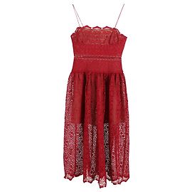 Self portrait Robe sans manches en dentelle midi Self-Portrait en polyester rouge Rouge