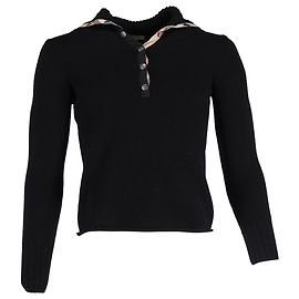 Schwarzer Wollpullover mit Novacheck-Besatz von Burberry mit halber Knopfleiste Schwarz