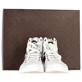 Gucci-Gucci Web Detail High Top Sneakers in White Leather-White,Cream