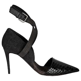 Brunello Cucinelli Monili Beaded Ankle Strap Python Leather Pumps - '10s Grey