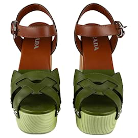Prada-Prada Wooden Platform Sandals - '10s-Brown