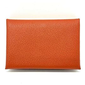 Hermès Hermes Calvi Duo Leather Coin Card Case Brown