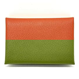 Hermès-Hermes Calvi Duo Leather Coin Card Case-Brown