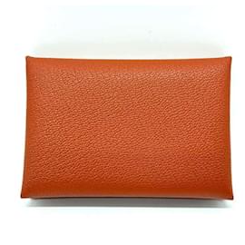 Hermès-Hermes Calvi Duo Leather Coin Card Case-Brown
