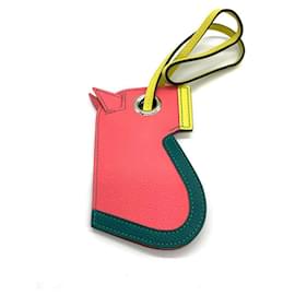 Hermès-Hermes Leather Bag Charm Keychain-Pink
