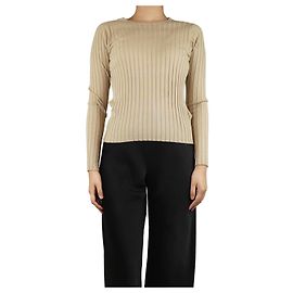 Allude Beige geripptes Strickoberteil mit langen Ärmeln - Größe UK 10 Beige