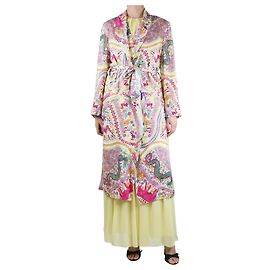 Etro Multi printed silk-blend belted coat - size UK 12 Multiple colors