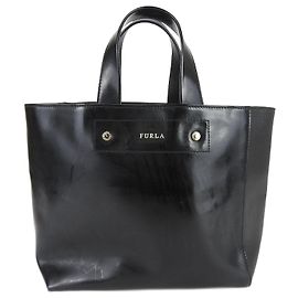 Furla Emaille-Leder-Handtasche Schwarz