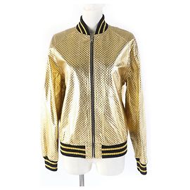 Jaqueta bomber de couro de cordeiro Gucci com logo GUCCY Dourado