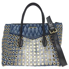 Miu Miu Denim Handbag Biker RN1080 2WAY Blue