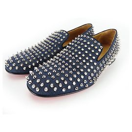 Mocassini in denim con borchie metalliche Christian Louboutin Blu navy