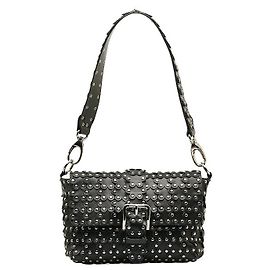 Valentino Leather Studded Handbag Black Black