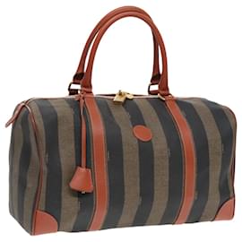 Fendi-Sac Boston en toile Pecan FENDI marron noir or Auth yk14862-Marron,Noir,Doré