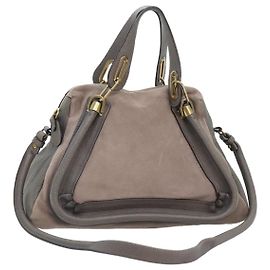 Chloé Chloe Paraty Bolsa Tote Couro Suede 2em1 Cinza Auth am6848 Marrom