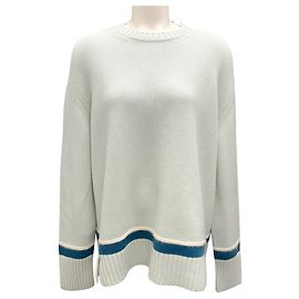 Pull en cachemire à col rond à rayures menthe / teal de Loro Piana Vert