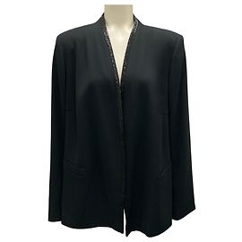 Escada Black Besli Beaded Trim Crepe Evening Jacket Black