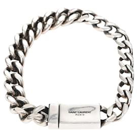 Saint Laurent-Saint Laurent Engraved-Logo Chain-Link Bracelet in Silver Brass-Silvery,Metallic