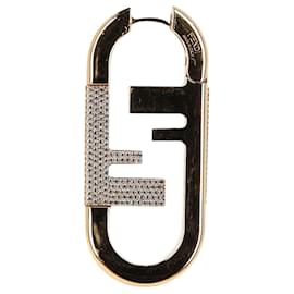 Fendi-Fendi O'Lock Crystal Embellished Earring In Gold Metal-Golden