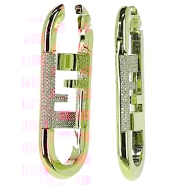 Fendi-Fendi O'Lock Crystal Embellished Earring In Gold Metal-Golden