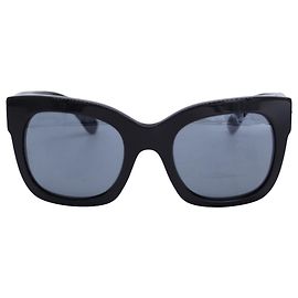 Chanel 5357-A CC Logo Square Frame Sunglasses in Black Acetate Black