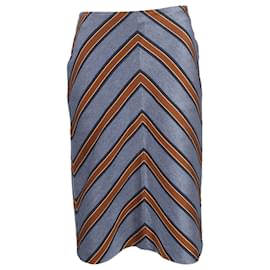 Fendi-Fendi Striped Midi Skirt Blue Polyester-Blue,Light blue