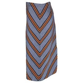 Fendi-Fendi Striped Midi Skirt Blue Polyester-Blue,Light blue