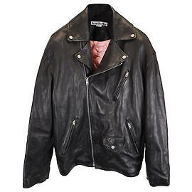 Acne Studios Liker Distressed Leather Biker Jacket in Black Leather Black