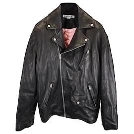 Acne-Acne Studios Liker Distressed Leather Biker Jacket in Black Leather-Black