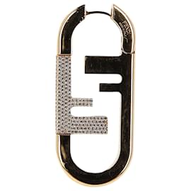 Fendi-Fendi O'Lock Crystal Embellished Earring In Gold Metal-Golden,Metallic