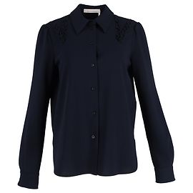 See by Chloé Frill Detail Blouse in Navy Blue Polyester Blue Navy blue
