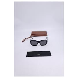 Céline-Celine 55mm Hexagon Sunglasses in Black Acetate-Black