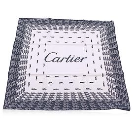 Cartier Cachecol de algodão preto e branco com logotipo e padrão de animal de pantera Multicor