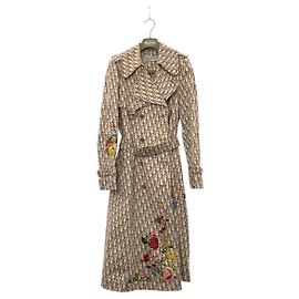 Trench coat in cotone Trotter con ricamo floreale Dior Beige