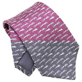 Hermès-Hermes Dog Rabbit Silk Tie-Purple