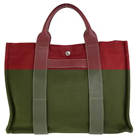 Hermès-Hermes Sac a Ne MM Canvas Leather Tote-Red