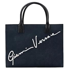 Versace-Versace Canvas Leather Tote Bag-Blue