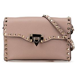 Bolsa transversal de couro Rockstud Valentino Rosa
