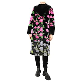 Autre Marque-Black faux fur floral coat - size UK 10-Black