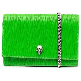 Alexander Mcqueen-Alexander McQueen Green Small Pleated Calfskin Skull Crossbody-Green