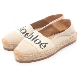 Chloé Chloe WOODY Leather Canvas Shoes Beige