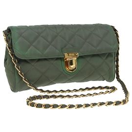PRADA Borsa a Spalla Trapuntata in Catena Nylon Kaki Oro Auth 90227 D'oro Cachi