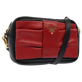 PRADA Borsa a Spalla Pelle Rossa Nera oro Auth 89601 Nero Rosso D'oro