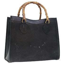 Bolsa de mão de couro Gucci Bamboo preta e dourada 002 1186 0260 Auth 90190 Preto Dourado