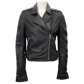 Iro Black Leather Perforated Moto Jacket Black