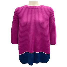 Suéter de lã e caxemira magenta / azul marinho de Dries Van Noten Multicor