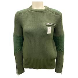 Sacai-Sacai Olive Green Zipper Detail Open Back Sweater-Green