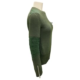 Sacai-Sacai Olive Green Zipper Detail Open Back Sweater-Green
