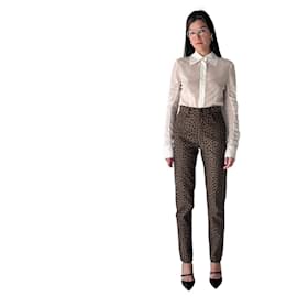Fendi-Fendi High Waist Leopard Print Jeans-Cream